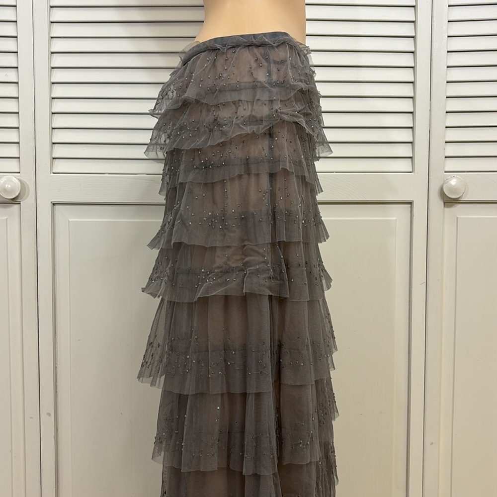 Chan Luu Gray Tiered & Beaded Fairy Maxi Mesh Tulle Skirt Medium - Picture 5 of 14